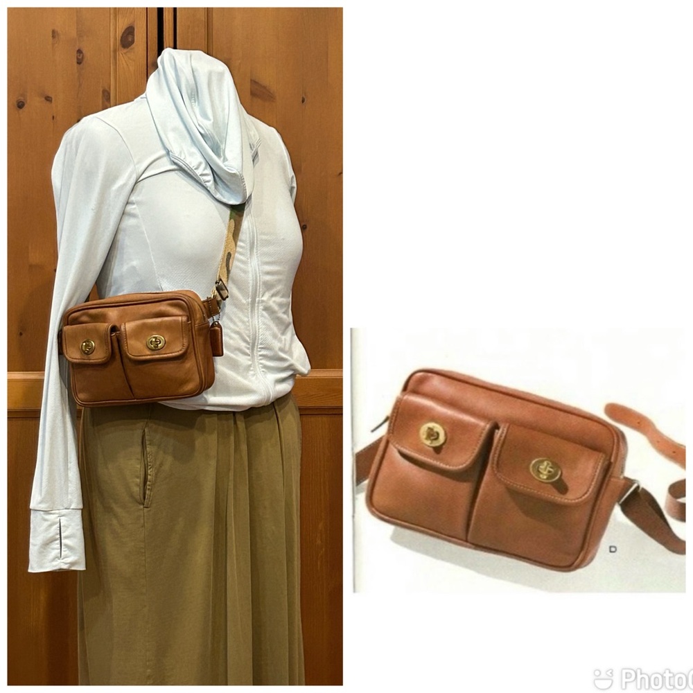 Upcrafted M/L Vintage Coach Twin Double Turnlock Pocket Bum Bag Fanny Pack